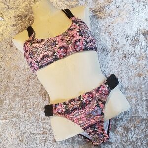 Endless Sun Pink Paisley Strappy Sporty Bikini Swim Swimsuit Travel Beach M3dium
